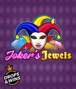 Experience the colorful charm of the Joker's Jewels game by Pragmatic Play, showcasing a charming joker's mask embellished with a multicolored jester hat. This graphic evokes the fun and excitement of classic slots, set against a purple background. Perfect for those who love classic slot games, delivering a thrilling play experience. 